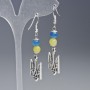 أقراط "شعار النبالة"، قطر 15مم+- مع خرزات سيترين وأكوامارين، قطر 6,5مم+-، طول 60مم+- لون المعدن فضي