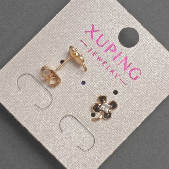 أقراط Xuping بفصوص بيضاء ومينا سوداء، قطر 7×9مم تقريبًا، مطلية بالذهب 18 قيراط