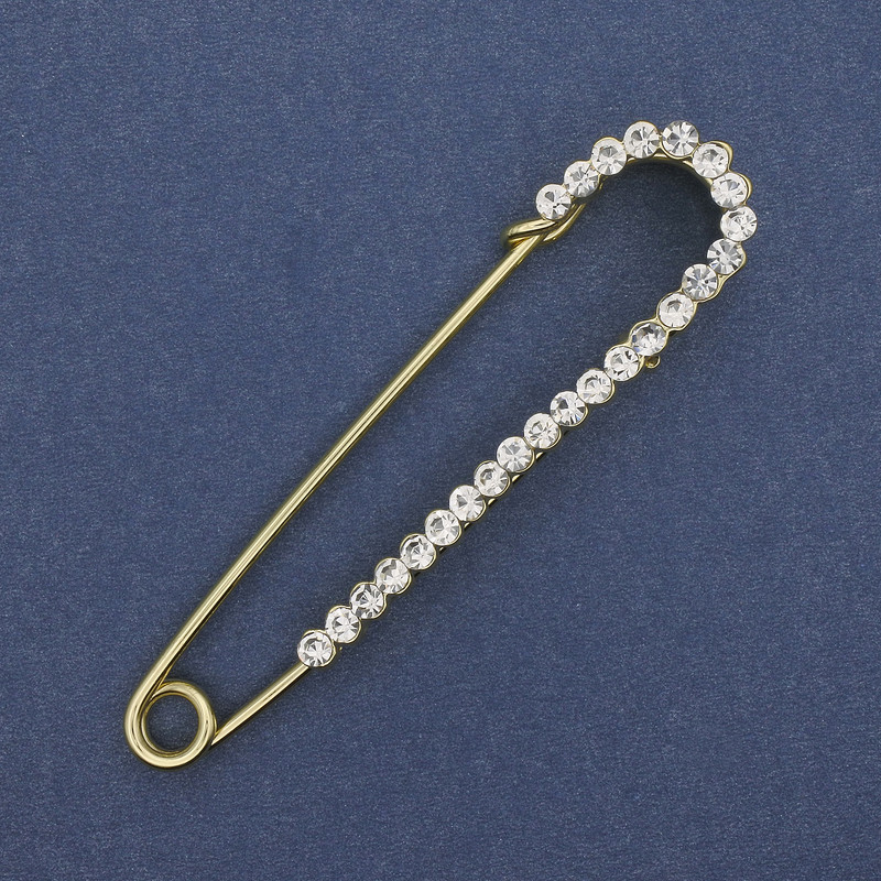 بروش دبوس مرصع بستراس أبيض 72×17 mm ± معدن ذهبي