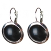 تخفيض أقراط عقيق أسود إطار أملس حجر دائري 2سم، الطول 3,1سم
