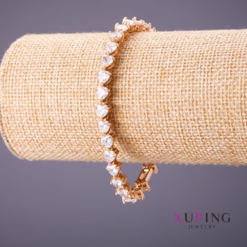 سوار Xuping أحجار بيضاء "قلوب"، طول 18-20 سm، سماكة 6.5 مm لون ذهبي