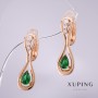 أقراط Xuping بأحجار خضراء 25×8مم مطلية بالذهب عيار 18