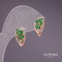 أقراط Xuping بأحجار خضراء 16x9mm مطلية بالذهب 18k