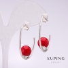 أقراط Xuping كبّاس بخرزة مايوركا حمراء 33×10mm روديوم