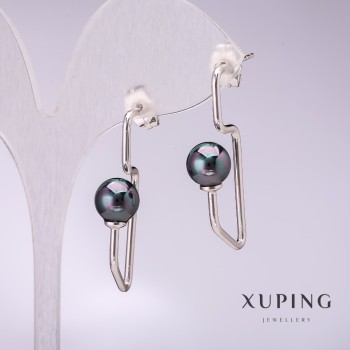 أقراط Xuping بلؤلؤ Mallorca أسود 34x8mm روديوم