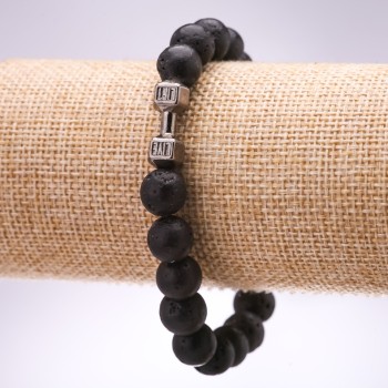 سوار حجر اللافا مع دمبل، القطر 10mm، الطول 18cm على مطاط