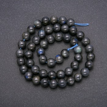 حبات من حجر لابرادوريت الطبيعي، كروية وملساء، قطر 8 mm (±)، طول الخيط 38 cm