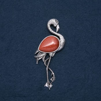 بروش قلادة فلامينغو بحجر طبيعي أفنتورين «رمال ذهبية» 85×30mm